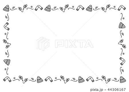 防寒具のフレーム 手描き 白黒のイラスト素材 44306167 Pixta