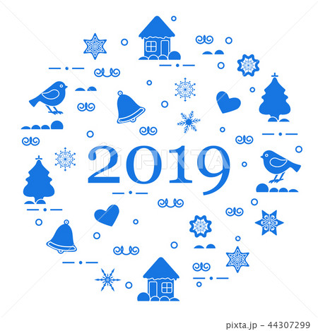 Happy New Year 2019 card Vector illustration. 44307299