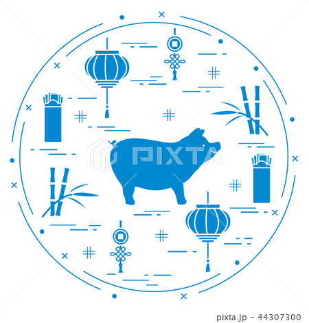 Happy New Year 2019 card Chinese New Year symbols 44307300