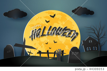 Happy Halloween spooky paper art background 44309353
