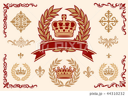 王冠、月桂樹、飾りセット, ベクター 44310232