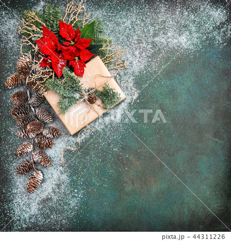 Red flowers poinsettia snow decoration Christmas Red flowers poinsettia snow decoration Christmas 44311226