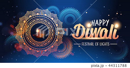 happy diwali traditional indian lights hindu festival celebration holiday concept flat greeting card 44311788