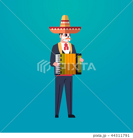 day of dead traditional mexican halloween man wearing traditional clothes playing accordion skeleton 44311791
