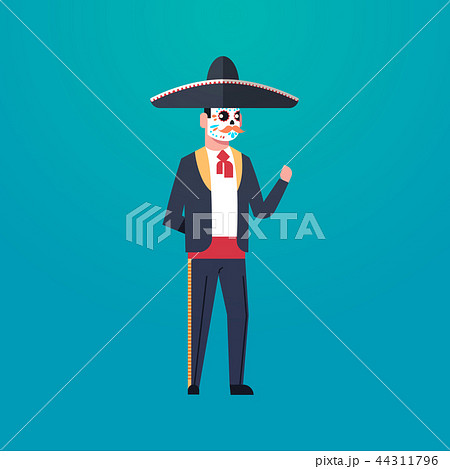 day of dead traditional mexican halloween man wearing traditional clothes skeleton mask dia de los 44311796