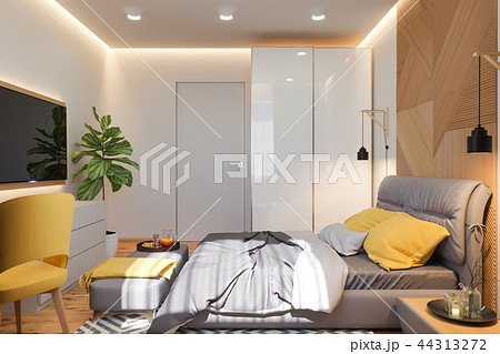3d illustration of bedroom interior design concept in scandinavian style 44313272