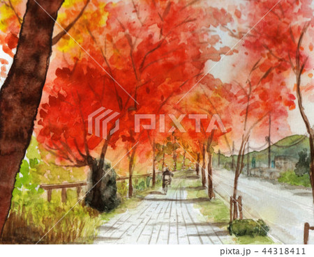 秋の街路樹のイラスト素材