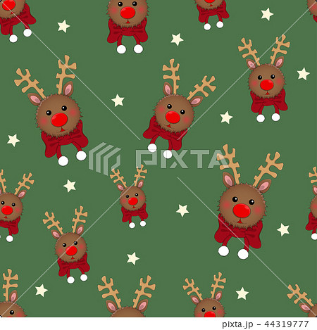 Reindeer with Red Scarf on Green Background Reindeer with Red Scarf on Green Background 44319777