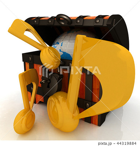 Earth in chest and music note around. 3d render Earth in chest and music note around. 3d render 44319884