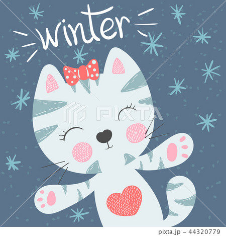Cute, funny cat. Winter illustration. Cute, funny cat. Winter illustration. 44320779