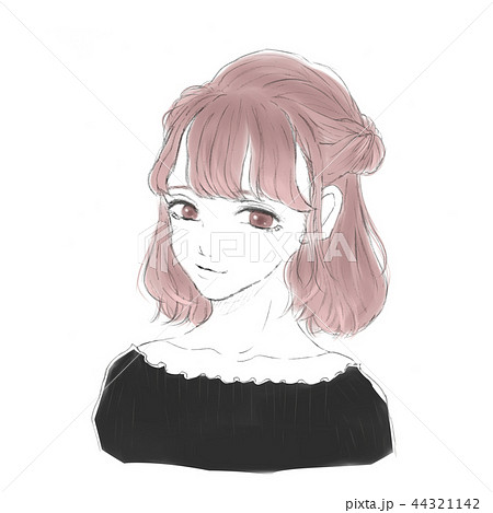 三つ編み ヘアアレンジ ノーメイク イラストのイラスト素材 44321142 Pixta