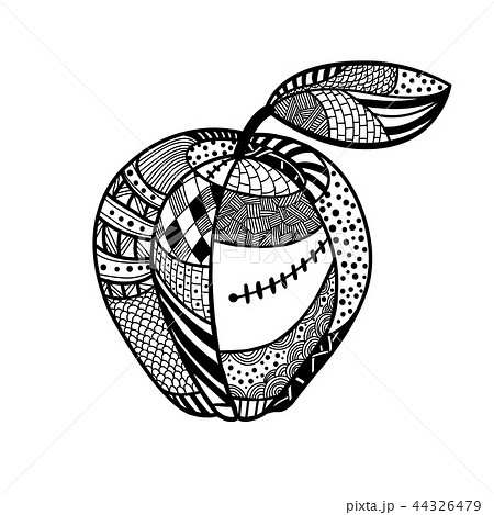 Vector illustration of apple in zentangle styleのイラスト素材