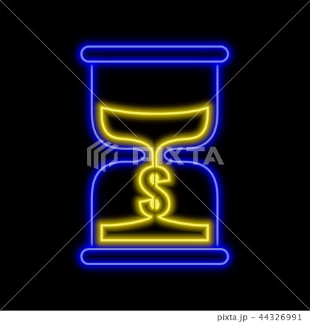 Sand clock neon sign. Time is money concept. Sand clock neon sign. Time is money concept. 44326991