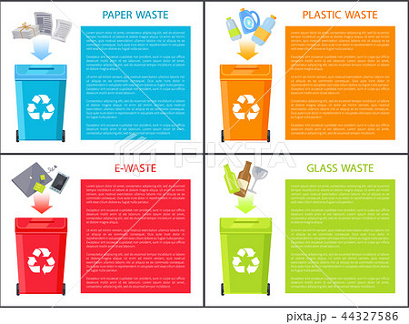Paper Plastic and Glass Waste Vector Illustration 44327586