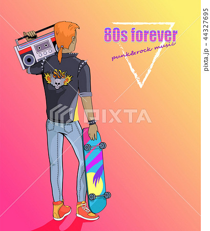 80s Forever Punk And Rock Music Banner With Boyのイラスト素材