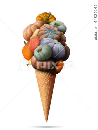 Big pile of colorful pumpkins in a waffle cone Big pile of colorful pumpkins in a waffle cone 44329149