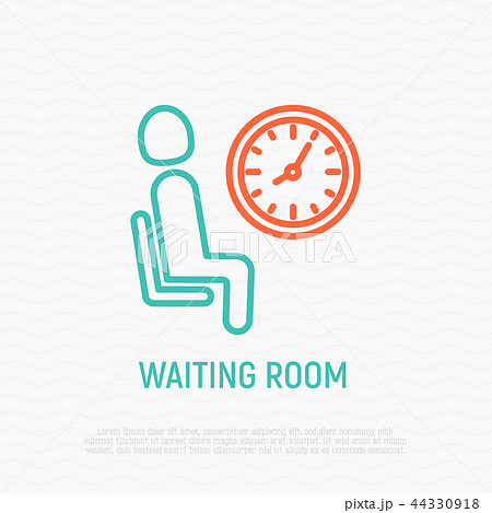 waiting room sign man sits on chair near clockのイラスト素材