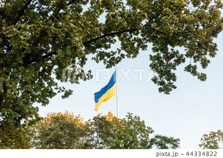 Ukrainian blue and yellow flag in sky 44334822