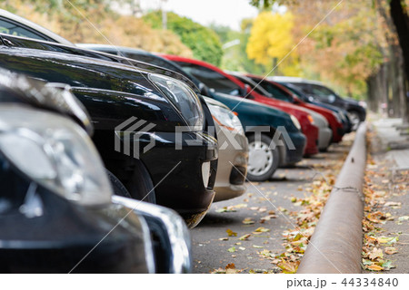 Cars in a row on parking close up Cars in a row on parking close up 44334840