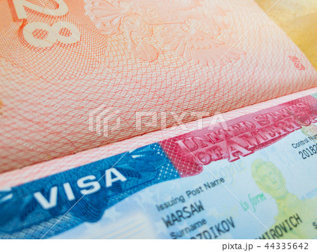 United States of America visa stamp in the passport United States of America visa stamp in the passport 44335642