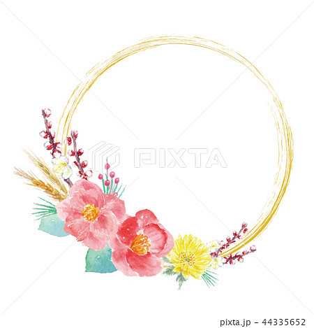 和の花のフレーム 椿 福寿草 梅のイラスト素材