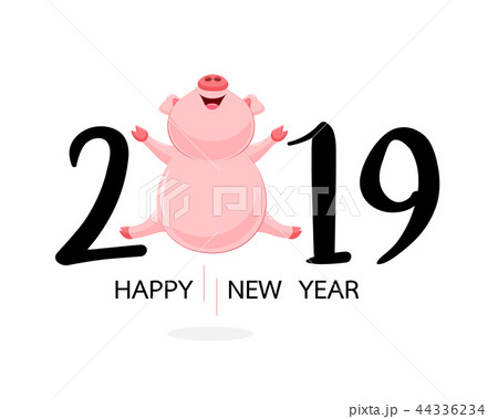 Cute funny pig. Chinese symbol of the 2019 year.  44336234