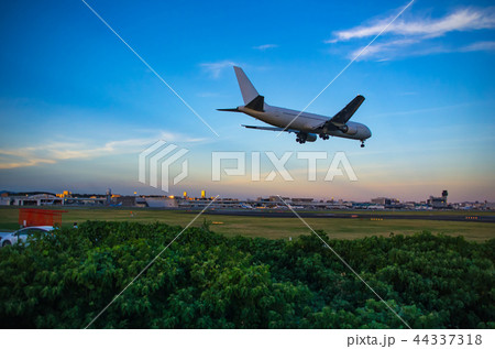 伊丹空港・夕暮れの東の空とジェット旅客機 44337318