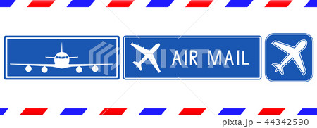 Blue postal stamps. Air mail square signs with plane Blue postal stamps. Air mail square signs with plane 44342590