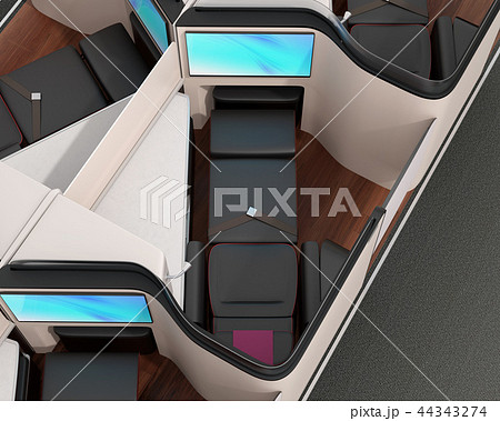 個室型ビジネスクラススイート(中央列)のフルフラットシート状態のイメージ。 個室型ビジネスクラススイート(中央列)のフルフラットシート状態のイメージ。 44343274