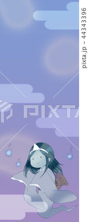 幽霊 人魂 イラスト ポスター かわいい 水彩 水彩風 雲 背景 背景素材 夏 秋 青 彼岸のイラスト素材