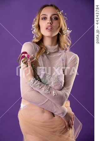 Gorgeous girl with full lips and locks portrait 44343784
