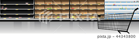 Interior scene of supermarket with empty shelves 44343800