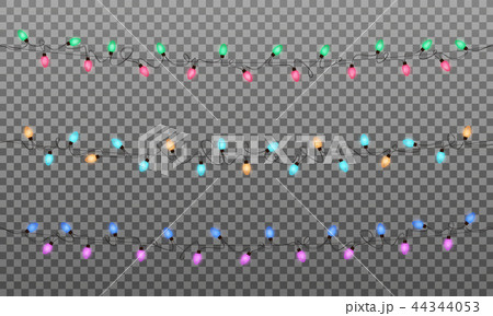 Christmas lights. Realistic multicolored string lights garland for New Year and Xmas season. Glowing 44344053