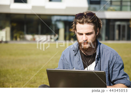 Bearded Man Working With Laptop 44345053