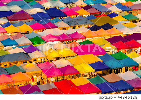 Multiple colour aerial view night flea market Multiple colour aerial view night flea market 44346128