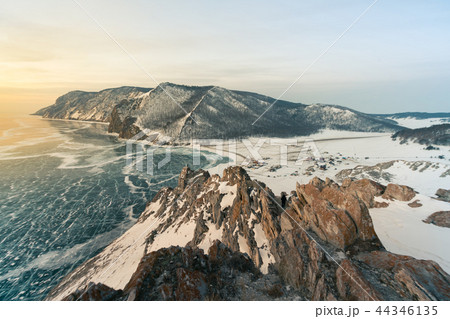 Aerial view Baikal water lake in winter season 44346135