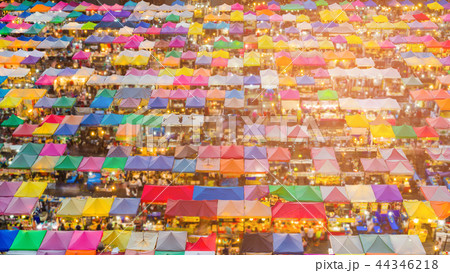 Aerial view multiple colour market roof top Aerial view multiple colour market roof top 44346218