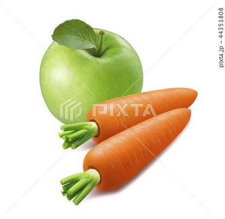 Green apple, carrots isolated on white background Green apple, carrots isolated on white background 44351808