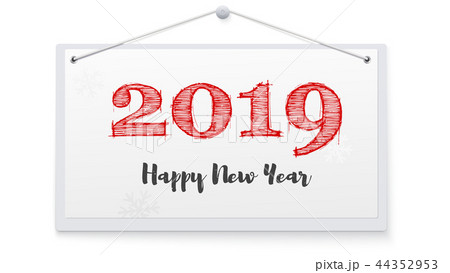 2019 hand lettering with chalk on hanging note 44352953