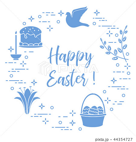 Easter cake, willow, lily,candle,dove,basket,eggs 44354727
