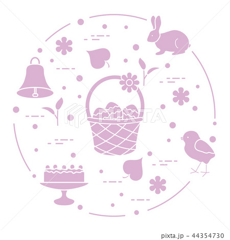 Easter Simnel cake, basket, eggs, bell, chick Easter Simnel cake, basket, eggs, bell, chick 44354730