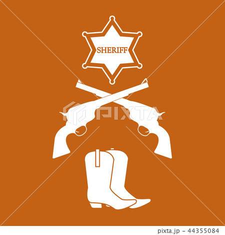 sheriff star, revolvers Colt and cowboy boots Wild sheriff star, revolvers Colt and cowboy boots Wild 44355084