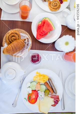 Tasty traditional appetizing yummy breakfast at the restairant Tasty traditional appetizing yummy breakfast at the restairant 44359296