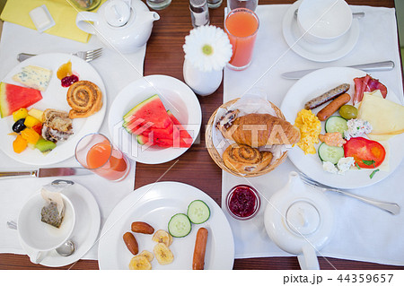 Tasty traditional appetizing yummy breakfast at the restairant 44359657