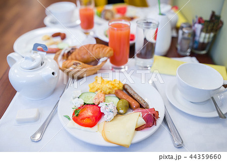 Tasty traditional appetizing yummy breakfast at the restairant Tasty traditional appetizing yummy breakfast at the restairant 44359660