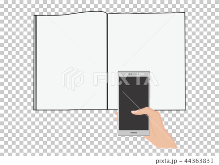 雑誌にスマホをかざす手 44363831