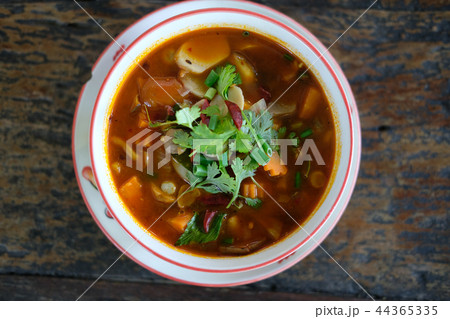 spicy mushroom soup. vegetarian food in restaurant spicy mushroom soup. vegetarian food in restaurant 44365335