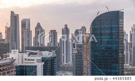 Dubai business bay towers at sunset aerial timelapse. 44365885