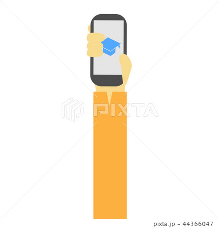 Phone in hand with graduation caps symbol Phone in hand with graduation caps symbol 44366047