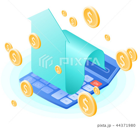 The calculator, growing arrow, dollars gold rain. The calculator, growing arrow, dollars gold rain. 44371980